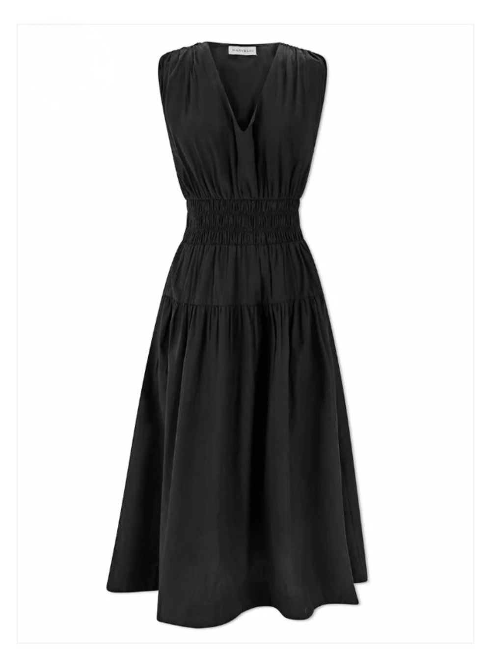 Navybleu Eva Midi Dress Black Smocked Waist Cotton Size Small
